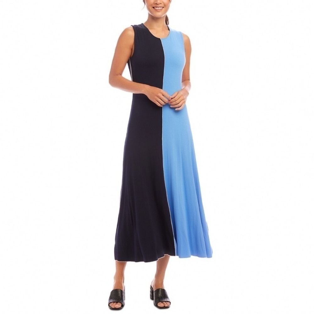 Karen Kane Navy Blue Colorblock Sleeveless Midi‎ Dress Small 1L13031 NEW